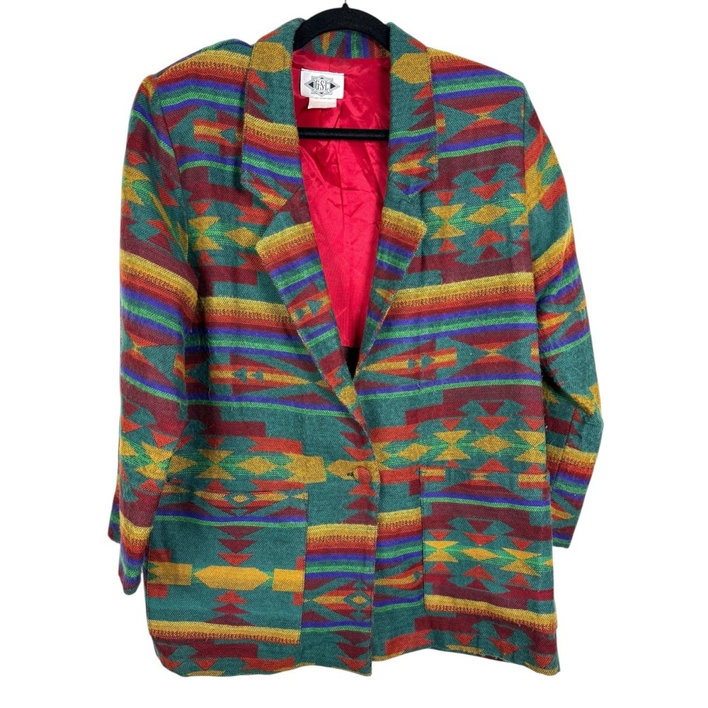 Vintage Made In USA‎ GSL Womens Large Southwestern Aztec Long Sleeve Blazer